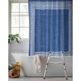 thumbnail image 2 of Split Shower Curtain for Transfer Bench, Dark Blue Retro Greek Key Fabric Shower Curtains for Bathroom, Geometric Greece Ancient Rustic Tub Sliding Transfer Bench Waterproof Bath Curtains 72"x96", 2 of 9