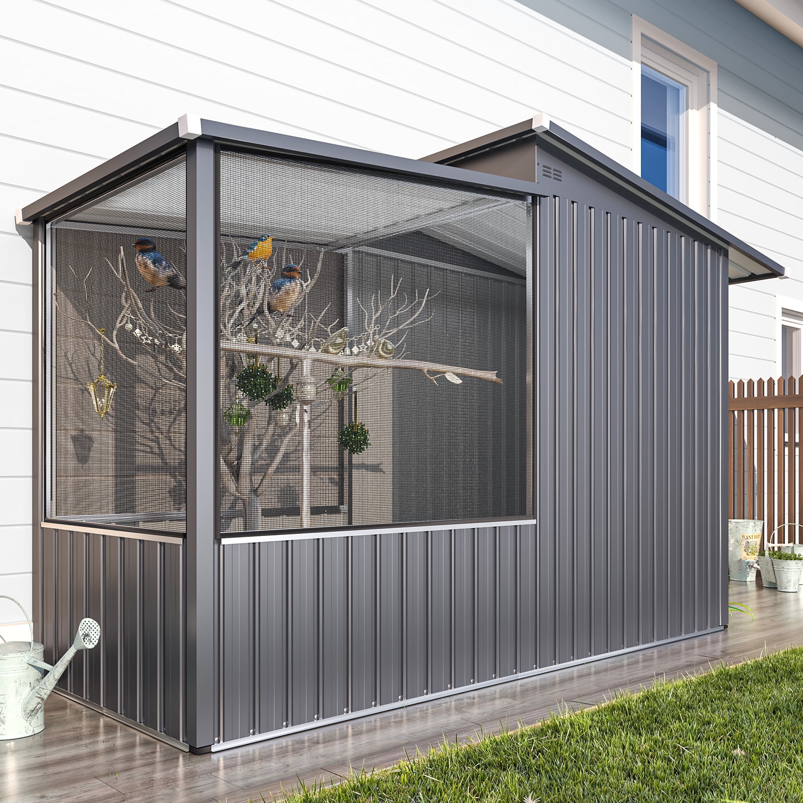 YODOLLA 3' x 8' Walk-in Bird Cage, Heavy Duty Aviary with Lockable Doors & Mesh