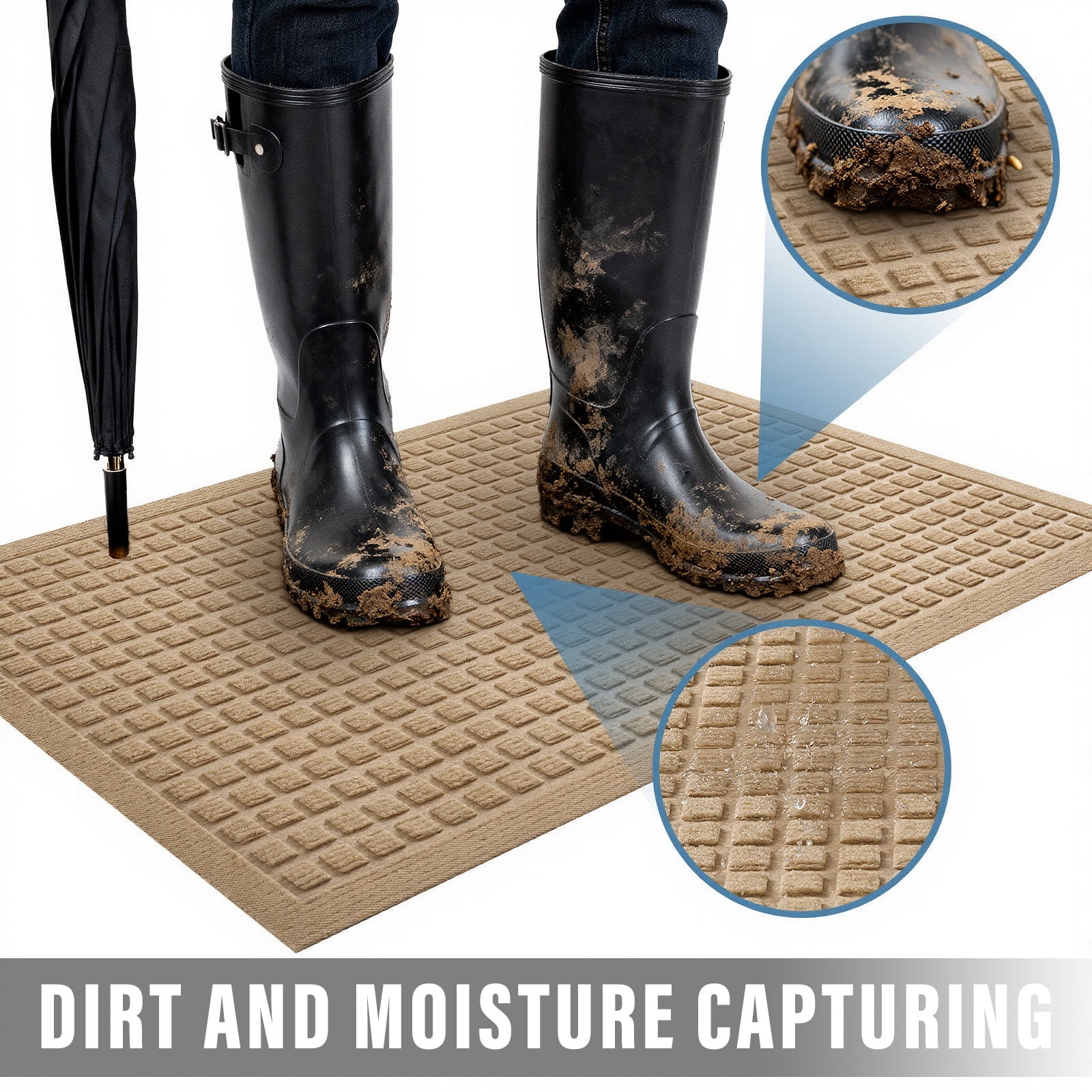Front Doormat Non Slip Outdoor Mat 17"x29", Dirt Trapper TPE Welcome Mats Outdoor Indoor Rug, Durable Easy Clean Low Profile Doormat for Garage ,Entryway .Patio .High Traffic Areas, Beige