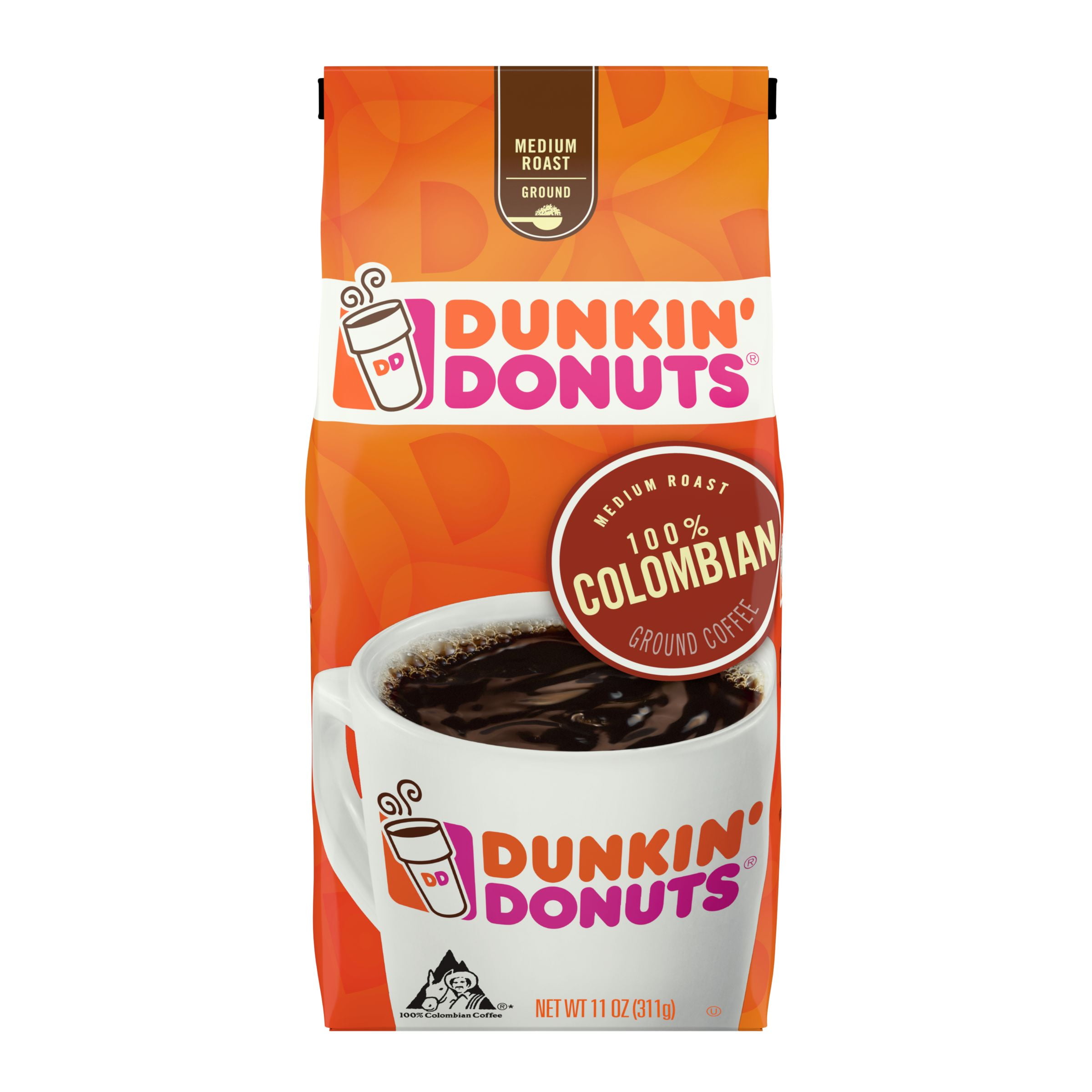 Dunkin' Donuts 100 Colombian Ground Coffee, Medium Roast, 11Ounce
