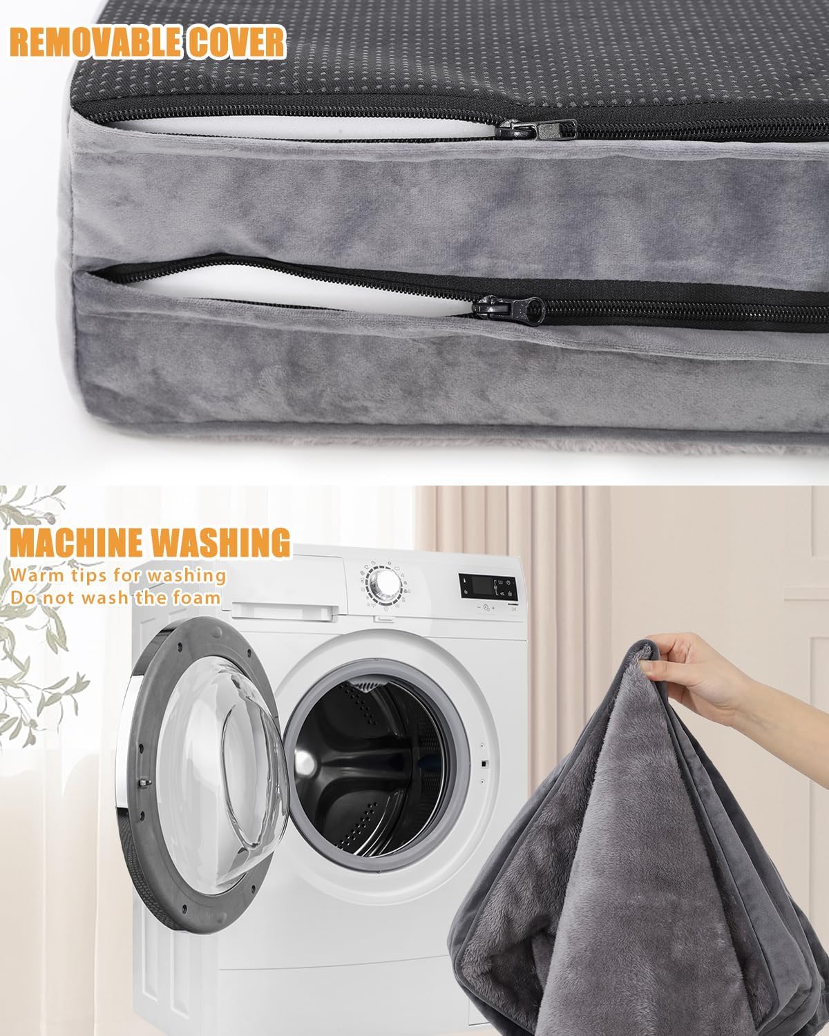 Orthopedic Dog Beds Large Sized Dog Waterproof XL Dog Bed with Sides Non-Slip Bottom Extra Large Dog Couch Bed with Washable Removable Cover, Gray, 44x32inch