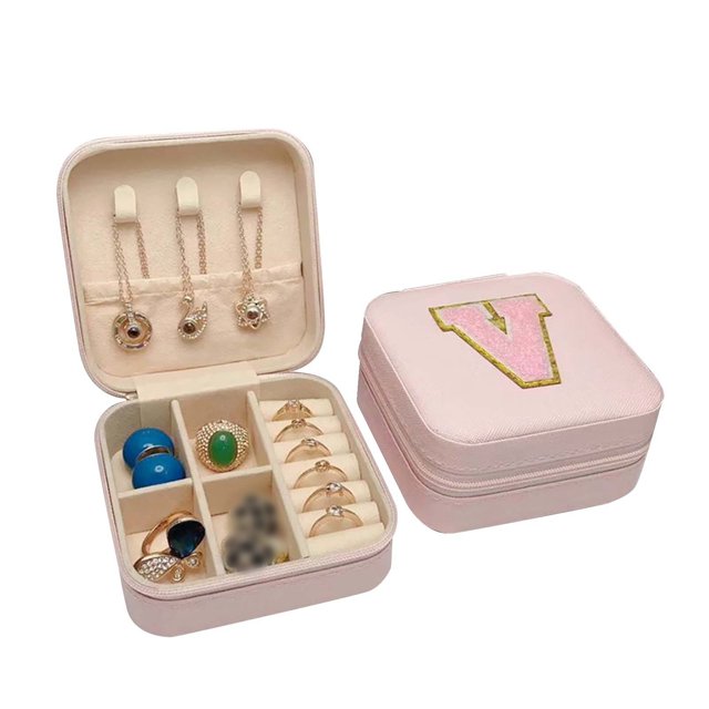 Caja organizadora de joyas resistente Preppy Stuff para chicas adolescentes Estuche de viaje con iniciales de moda para collares, pendientes y anillos Regalos para mujeres y niñas