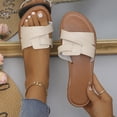 thumbnail image 5 of Beige Sandals for Women Fashion Flat Slide Sandals, Square Open Toe Slip On PU Leather Slides Footwear - Mules Women's Sandals for Beach Shopping Dressy 9, 5 of 7