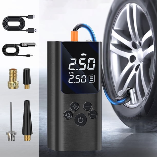 Bomba Infladora de Neumáticos para Coche Inalámbrica | Pantalla Digital, Compresor de Aire Portátil, Potencia 80W, Doble Cilindro, 7.4V, Carga USB, Iluminación, Medidor de Presión de Neumáticos | 3