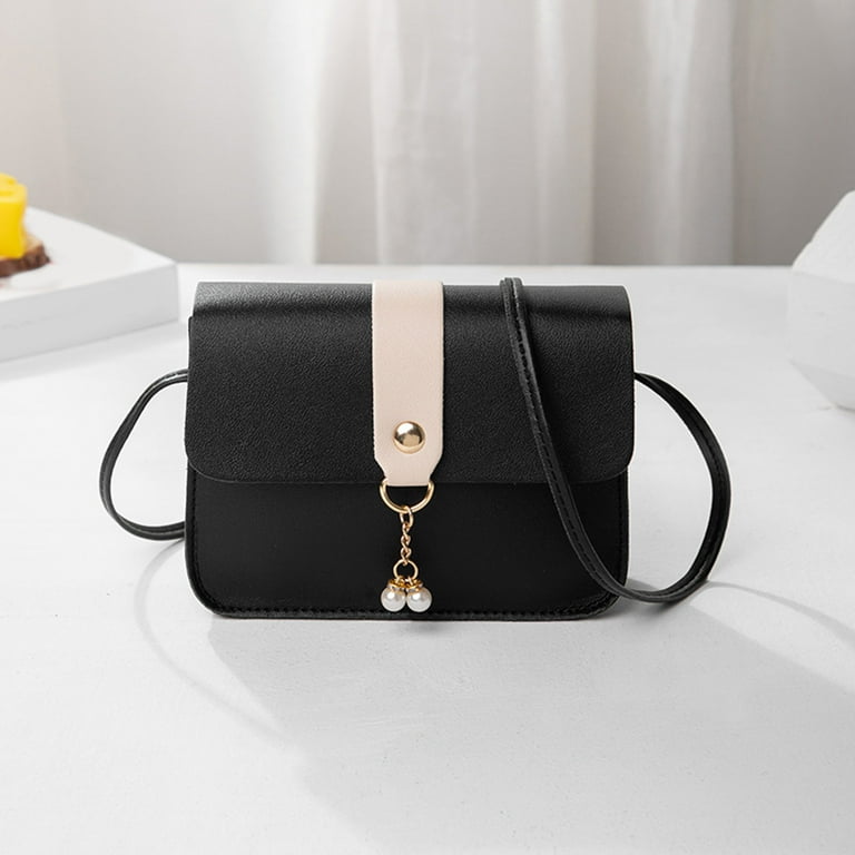 Sling Bag for Women Women Shoulder Bag Fashionable Pearl Pendant Soft Leather Buckle Lightweight and Versatile Messenger Bag Black Tote Bag with Zipper for Women Black One Size Walmart