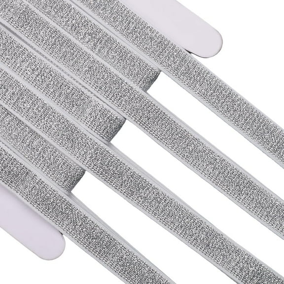 11m Silver Metallic Stretch Ribbon 15mm Wide Flat Elastic Band White Polyester Belt Glitter Elastic Webbing Strap for Headband Waistband DIY Sewing Crafts Pants Dress Garment Accessories
