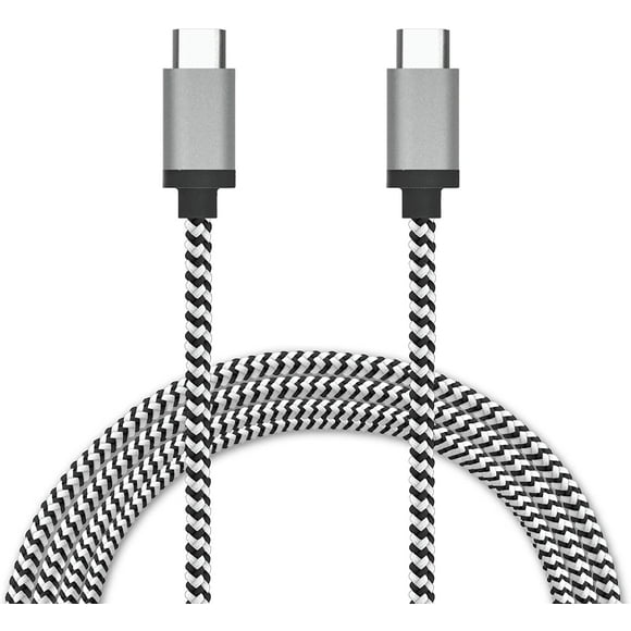 Câble USB C à USB C, Cordon Haut de Gamme Noir et Blanc de 1,21 Mètre, Tressé, Compatible avec l'Alimentation