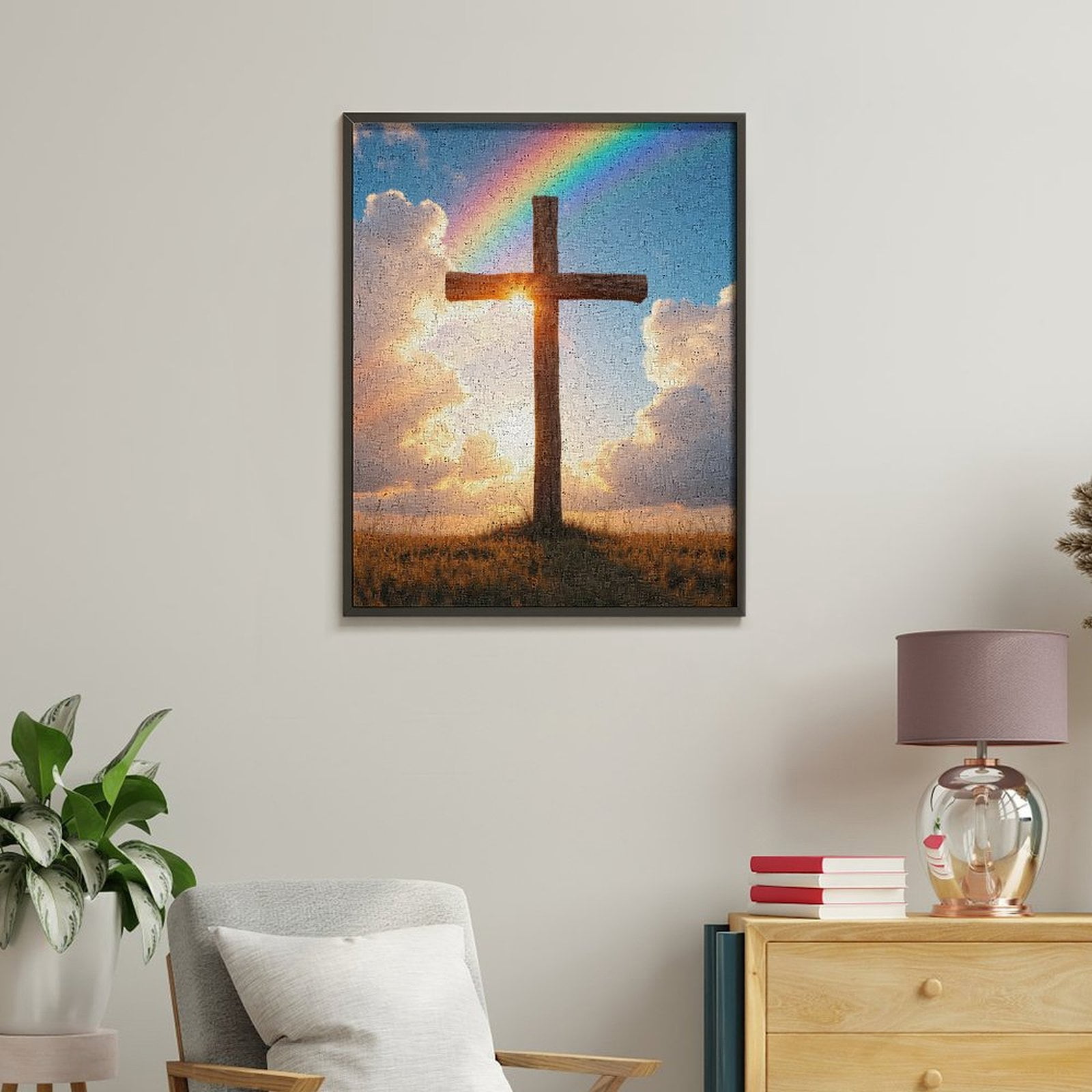 Paint by Numbers Kit for Adults, Sunset Wooden Cross Rainbow Sky Paint by Numbers, Easy Paint by Numbers Kit for Adults Beginner, DIY Adult Paint by Number Kits on Canvas, Home Decor