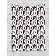 Romantic Tapestry, Wild Cats Passion Theme Lovers Valentine's Rose Petals Arrows Eros, Wall Hanging for Bedroom Living Room Dorm Decor, 60W X 80L Inches, Black Pale Grey Vermilion, by Ambesonne