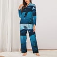 thumbnail image 2 of Honeii Ocean Dolphin Fish School print Women's Pajama Sets Long Sleeve Button Down Sleepwear Nightwear Soft Pjs Lounge Sets-Small, 2 of 7