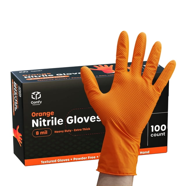 Guantes desechables, paquete cómodo, de nitrilo naranja, resistentes