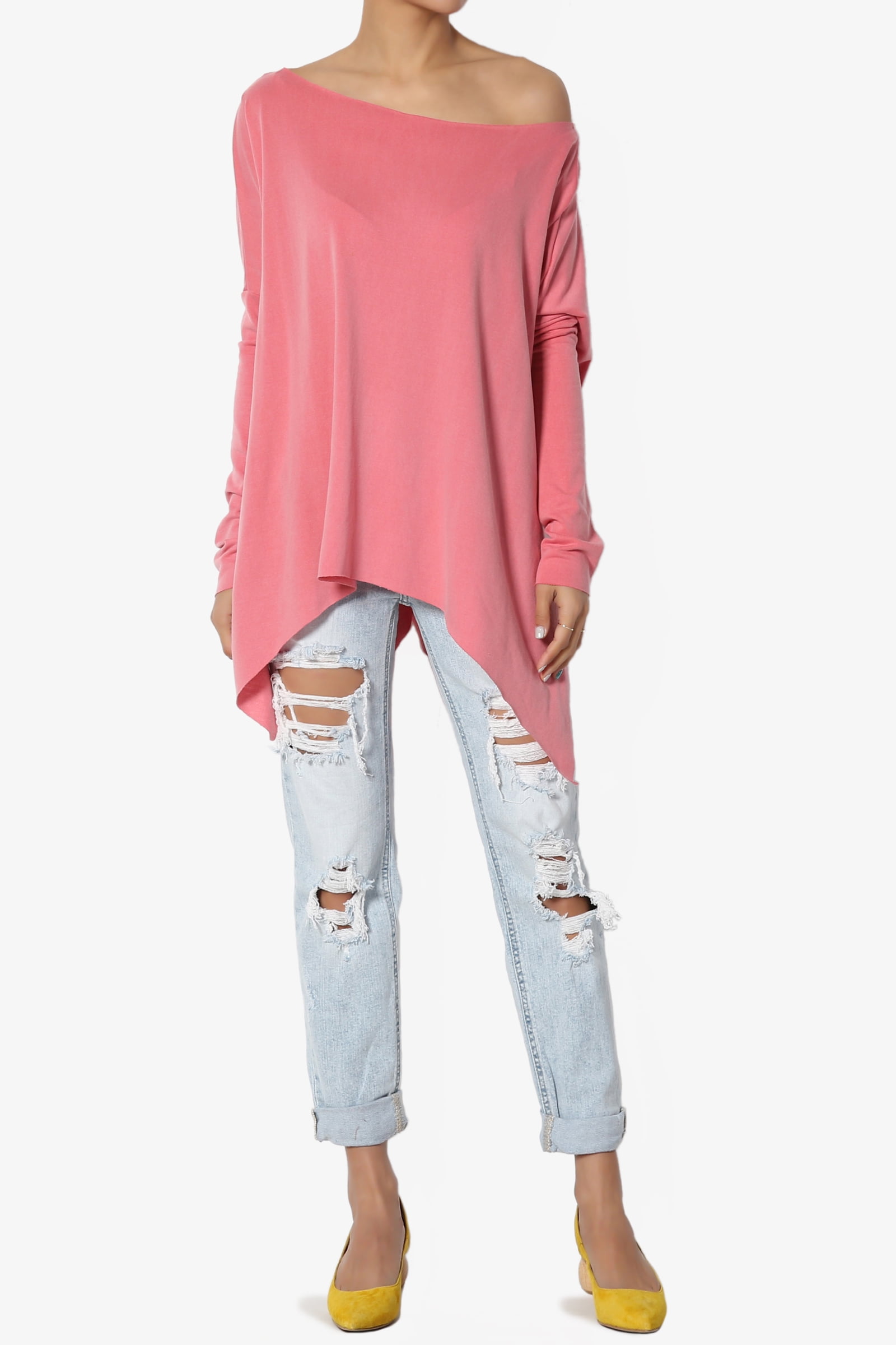 TheMogan Women's Off Shoulder Asymmetric Draped Hem Long Sleeve