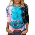 thumbnail image 1 of PMUYBHF T-Shirt Imprimé Joyeuses Fêtes Manches 3/4 Col Rond Blouse 3200 L, 1 of 5