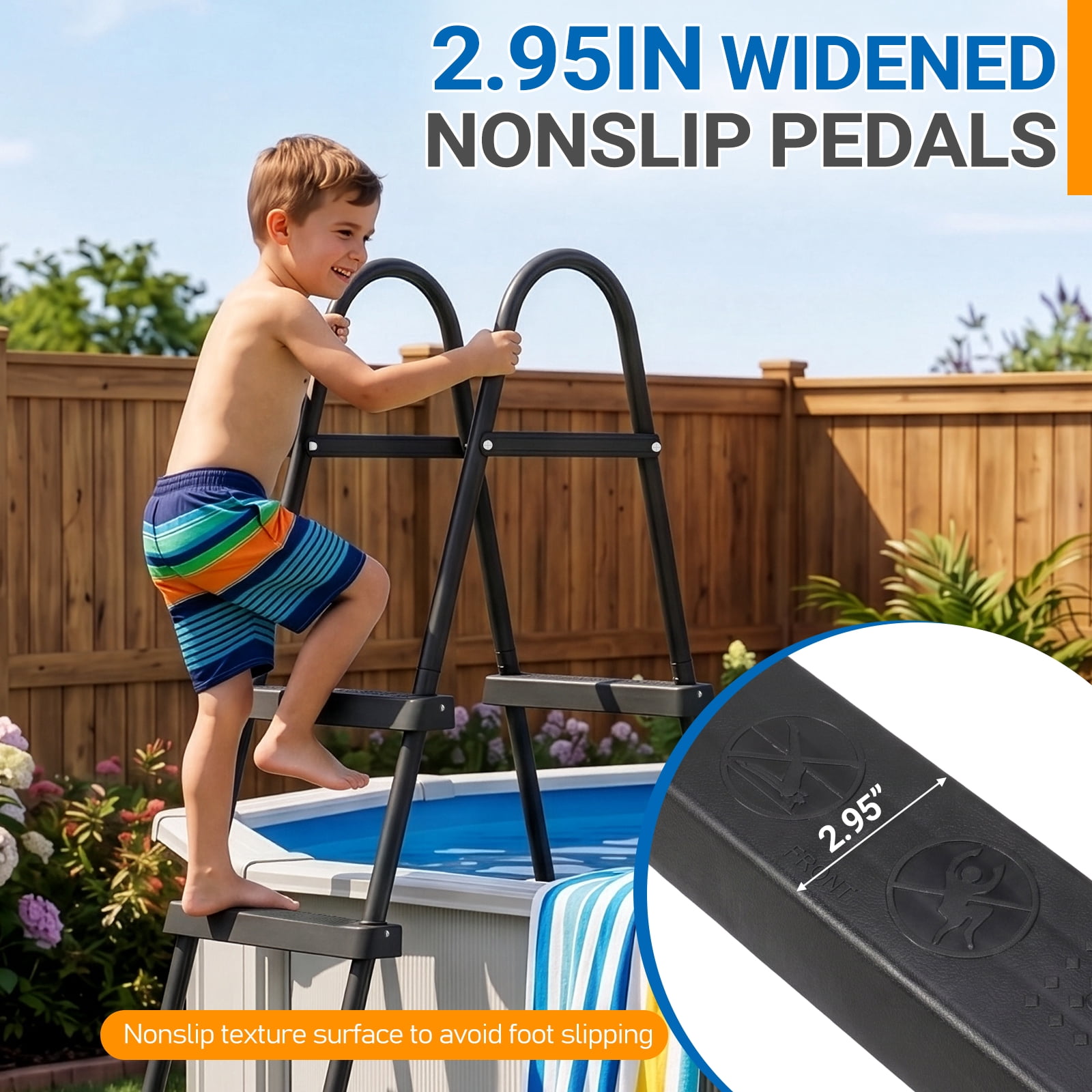 Zimtown 4-Step Pool Ladder, 52 Inch Above Ground Swimming Pool Ladder with Black Metal Frame & Black Steps, Heavy-Duty Entry Ladder