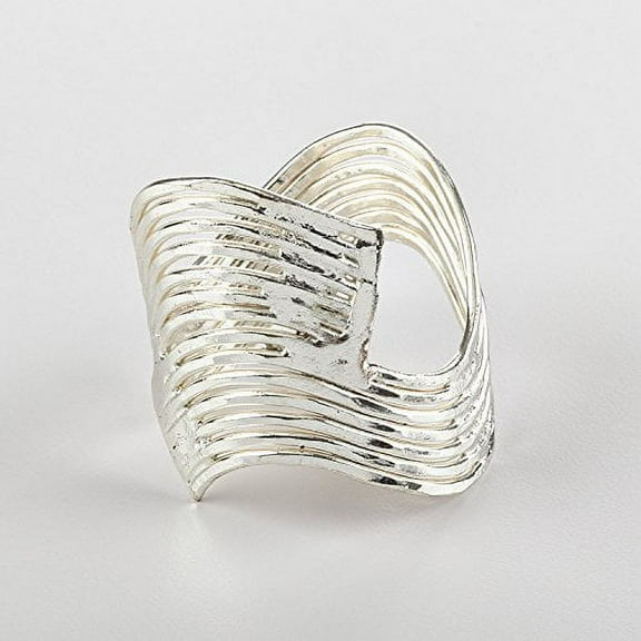 Fennco Styles Neptune Collection Wavy Design Metal Napkin Ring - 2 Colors - Set of 4 (Silver)