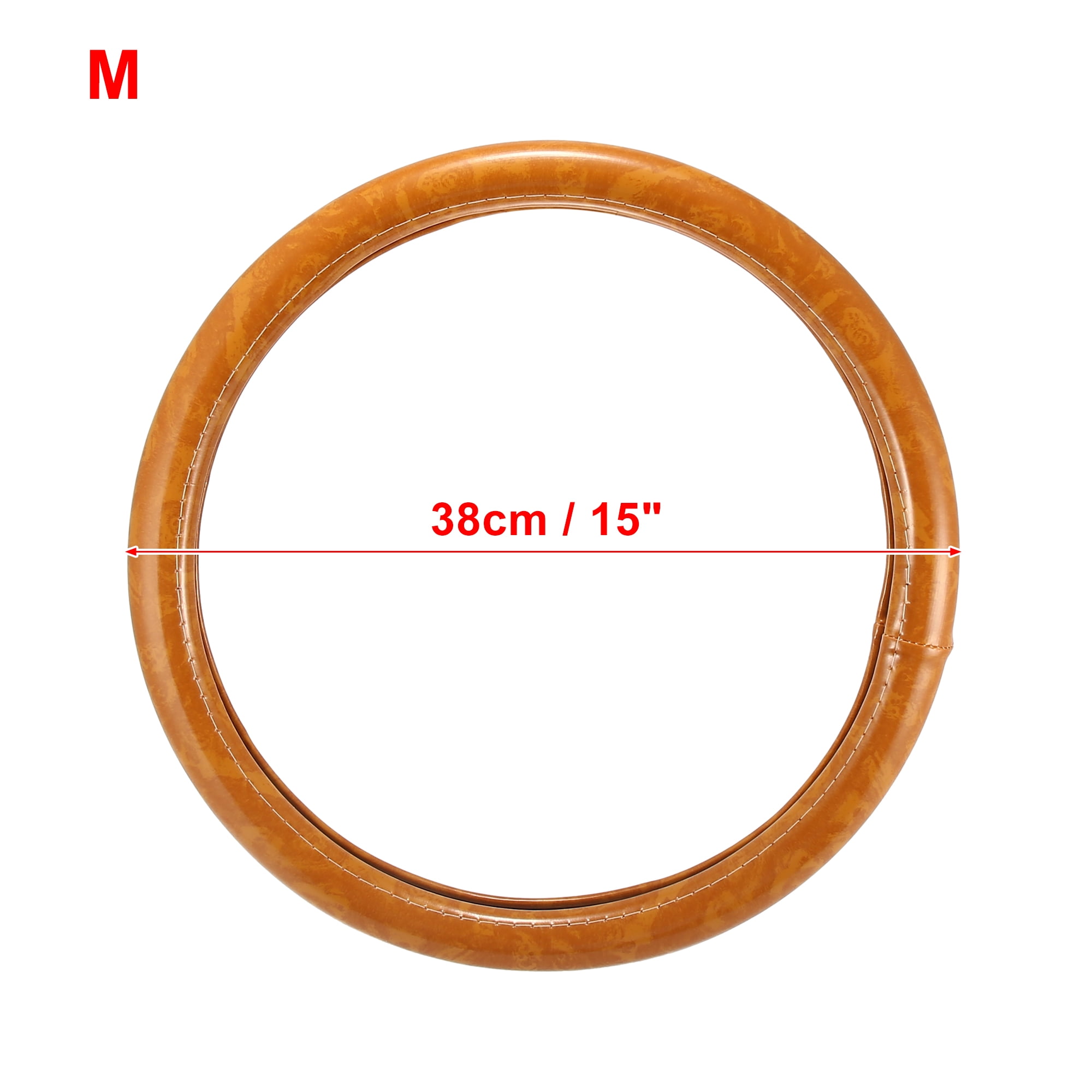 Unique Bargains 15" Universal Anti Slip Steering Wheel Grip Cover for Car Sedan SUV Breathable Wood Grain Khaki
