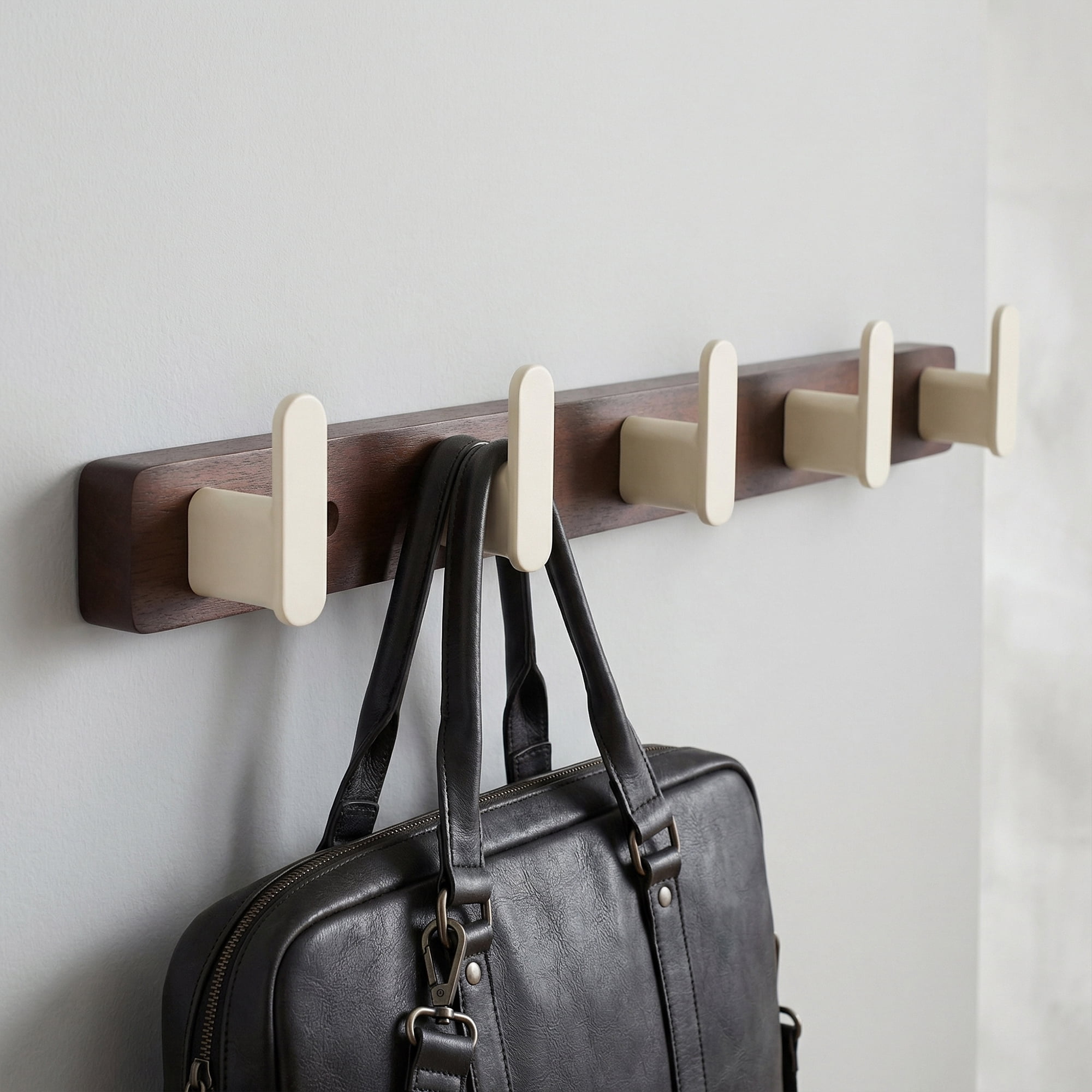 Unique Bargains Coat Rack Wall Mount Aluminum Wood 5 Hooks for Hanging Entryway White