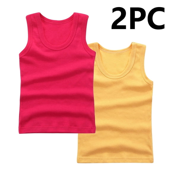 Girl's Sleeveless Tank Top Cotton Vest Summer Casual Solid Color Round Neck Undershirt Breathable