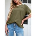 thumbnail image 5 of JWD Women's Top Short Sleeved T-Shirt Round Neck Casual Blouses Patchwork Split Hem Tee Top Army Green XL, 5 of 8