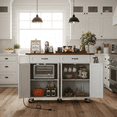 thumbnail image 1 of Homy Casa 53 Inch Farmhouse Style Kitchen Island with Power Outlet, Foldable Countertop, Spice Rack, Drawers, and Wheels – White, 1 of 8
