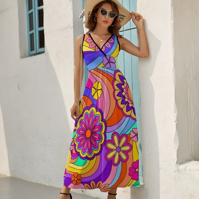Maxi Dress Colorful Flower Power Dress Vintage Hippy Print Simple Bohemia Long Dresses Ladies Party Pattern Vestido Gift Idea - Walmart.com Maxi Dress Colorful Flower Power Dress Vintage Hippy Print Simple Bohemia Long Dresses Ladies Party Pattern Vestido Gift Idea - Walmart.com