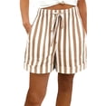 thumbnail image 2 of Only Moment Womens Shorts Cotton Striped Shorts High Waisted Summer Workout Lounge Shorts with Pockets Womens Shorts Casual Khaki,L, 2 of 4