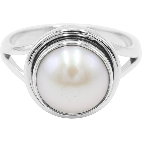 JAY JOOLS 925 Sterling Silver Pearl Gemstone Ring for Women – Elegant Natural Pearl Statement Ring, Classic Jewelry Gift