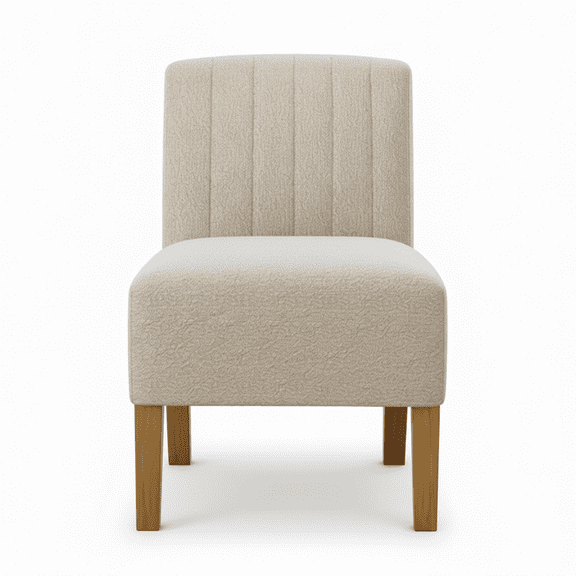 Armless Accent Chair for Bedroom, Modern Slipper Vanity Chair with Solid Wood Legs, Comfy Upholstered Reading Chair for Guests, Beige