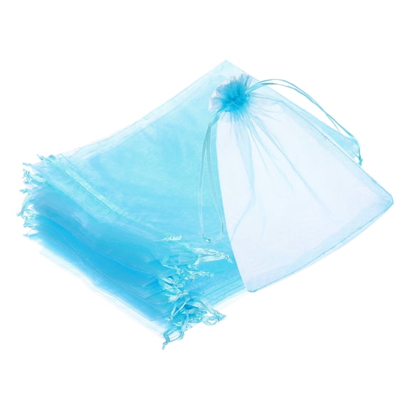 25pcs Organza Bags 6x8 Drawstring Favor Pouches Sheer Mesh Bag Lake Blue