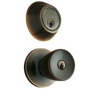 Brinks Keyed Entry Knob and Deadbolt, Antique Brass