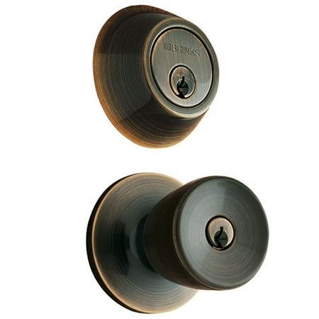 Brinks Keyed Entry Knob and Deadbolt, Antique Brass
