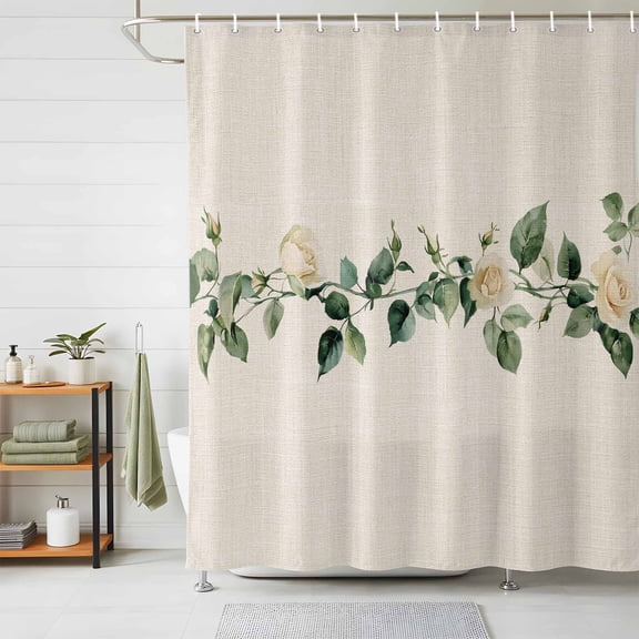 Shower Curtain White Rose Shower Curtains for Bathroom Decor, Waterproof Polyester Shower Curtain Set with Hooks, Extra Long 72" x 78" Linen Background