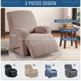 thumbnail image 6 of TAOCOCO Recliner Amrchair Slipcover Stretch 3-Pieces Reclining Chair Cover Kids Pet Furniture Protectors with Pockets, Khaki, 6 of 10