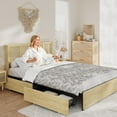 thumbnail image 2 of IdealHouse Full Size Boho Bed Frame with Rattan Headboard & 4 Storage Drawers, Wood Slat Support, No Box Spring Needed, 2 of 9