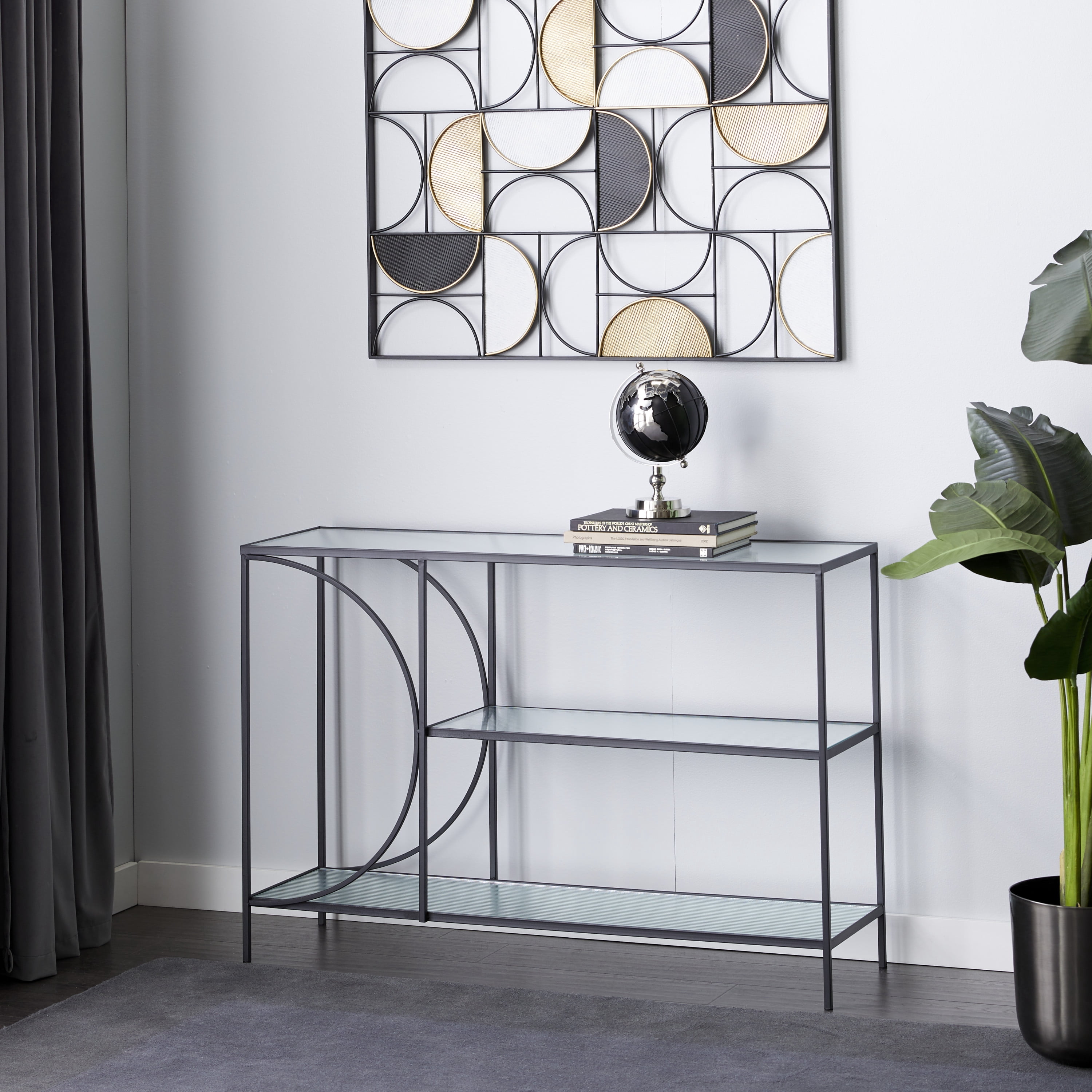 DecMode 32" x 48" Black Metal Industrial Console Table