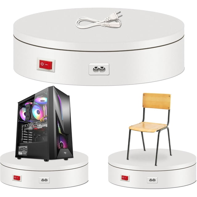 ComXim 110V Rotating Display Stand,Motorized Turntable Display Stand for Product Displays and Photography Such As Jewelry, Electronics, Cosmetics, and 3D Scanning (15.74‘’ white)