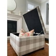 thumbnail image 4 of Large Twill Plaid Woven Fabric Upholstered Storage Roland Farmhouse Cocktail Ottoman Footstool-Latte color-Large storage space-Hinged lid-Solidwood Frame, 4 of 7