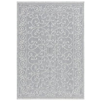 SAFAVIEH Global Paskal Botanical Indoor/Outdoor Area Rug, Blue/Grey, 6'7" x 6'7" Round