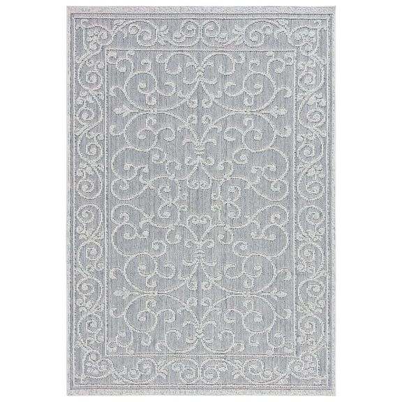 SAFAVIEH Global Paskal Botanical Indoor/Outdoor Area Rug, Blue/Grey, 6'7" x 6'7" Round