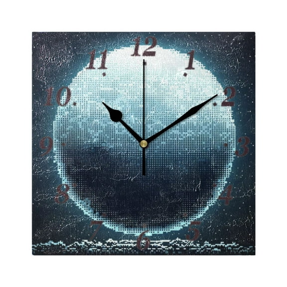 Moon Night Wall Clock Square Clock Decoration Creative Clock Dual Use Black Pointer 7.78in