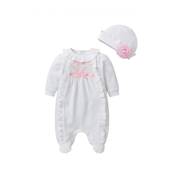 Ropa de manga larga, sombrero, trajes, ropa de escalada, mono informal para bebé recién nacido (blanco, 59 cm)