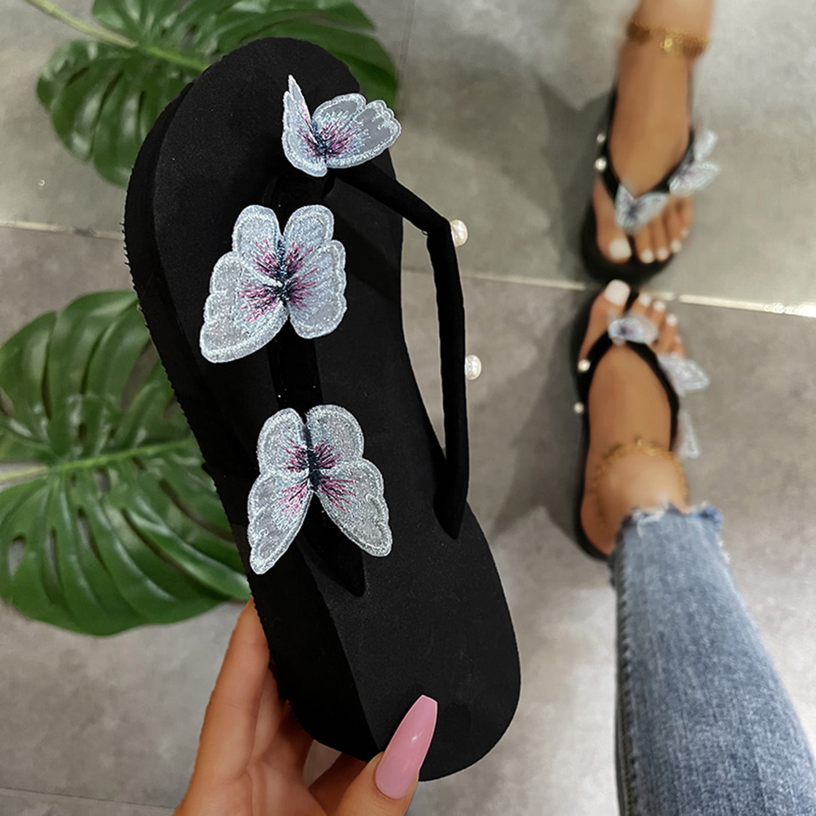 Womens Flip Flops Wedge Sandals Platform Heels Slipper Casual Slip On Shoes Size 