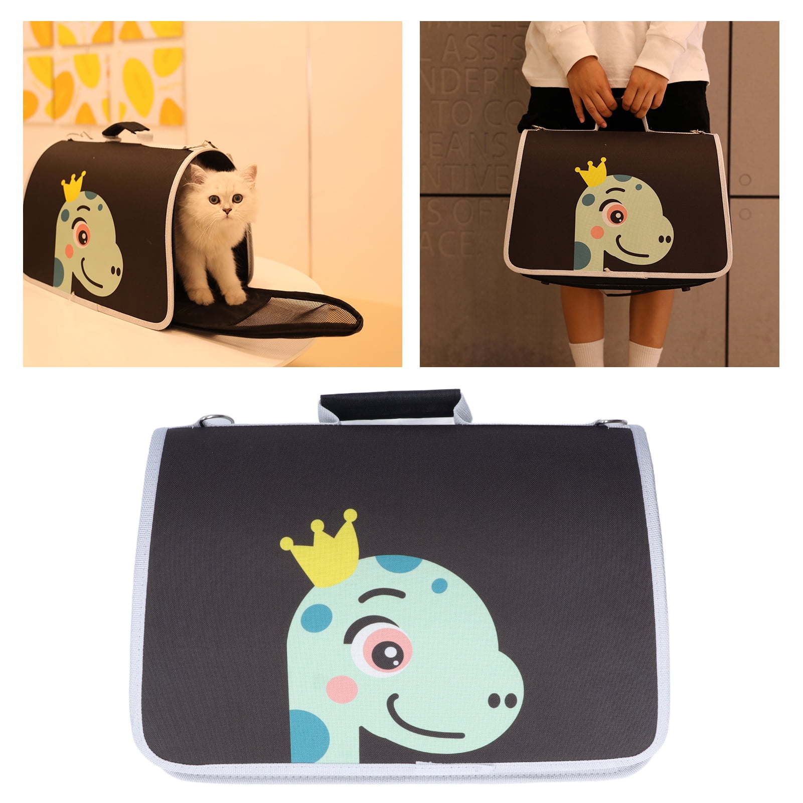 Rupoun Soft Sided Collapsible Portable Pet Carrier Backpack with Shoulder Strap for Small Cats and Dogs, Green Dinosaur, 14.17 x 6.69 x 9.45 inches / 36 x 17 x 24 cm