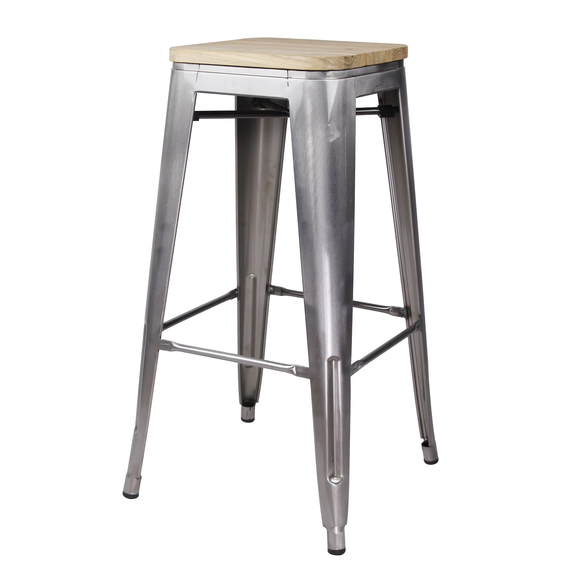 Artdeco Home Temecula 30" Backless Metal Bar Stool with Wooden Seat (Set of 2)