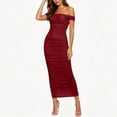 thumbnail image 2 of Vrorvz Off the Shoulder Dress for Women Sleeveless Maxi Dresses Solid Color Ruched Slim Sundress Party Clothes, 2 of 5