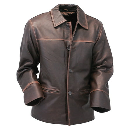 Men's Vintage Brown Long Leather Parka Jacket