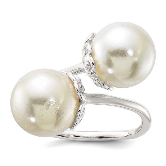 925 Sterling Silver Polished Simulated Pearl Adjustable Ring Size 7 1.6mm Wide Ring for Women