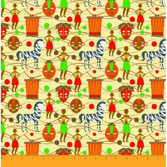 Soimoi Tribal Print Cotton Poplin Fabric 58 Inches Wide Sewing Material By The Yard-Beige