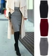 thumbnail image 2 of comerut Women Fall Winter Skirt High Waist Slim Fit Solid Color Knee Length Solid Color Sheath Tight Waist Warm Thick Soft Lady Midi Skirt, 2 of 8