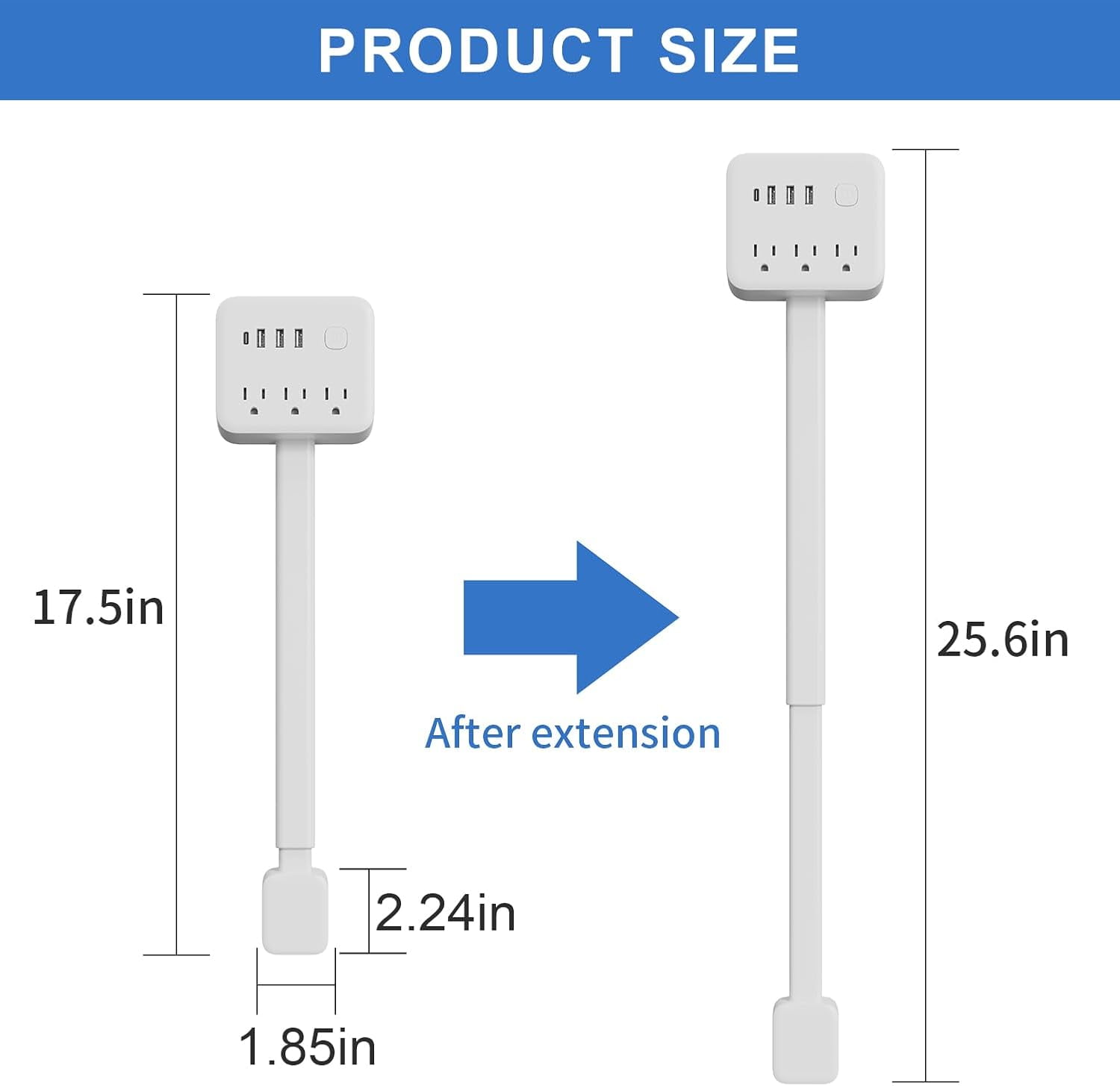 Electrical Outlet Extender Stick, 360° Rotating Surge Protector Power Strip with 3 AC and 4 USB Ports, Multi Plug Wall Outlet Splitter for Behind Couches, Nightstands, Desks, Indoor Office Home